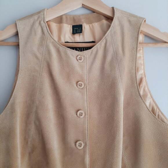 DANIER 100% Genuine Suede Leather Vest Button Down Cream Beige Sz S - Picture 3 of 14